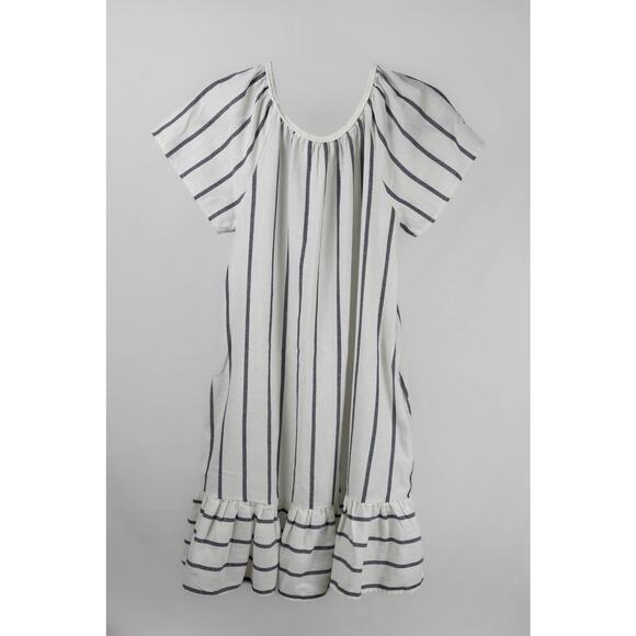 Suzanne Betro Size Small Dress Off-Shoulder Ruffled Striped Blue & White - Picture 2 of 5